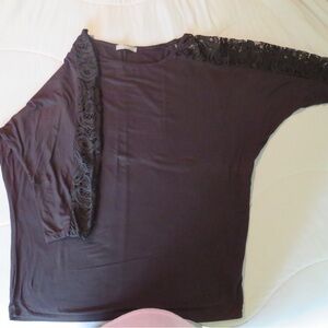 Loveappella Black Top with Lace Detail